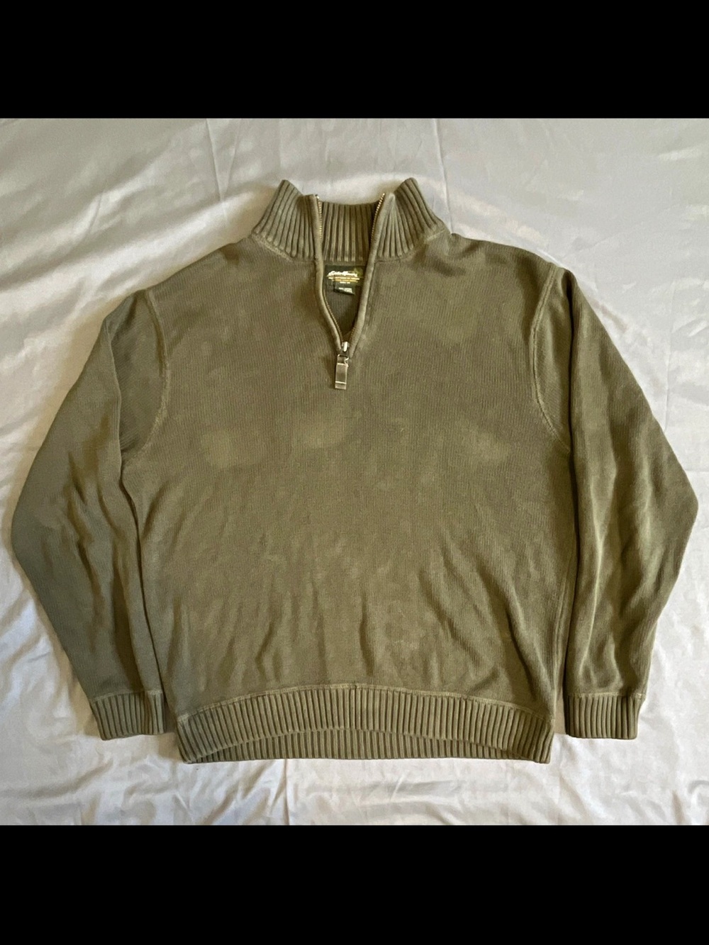Eddie Bauer Men's Green 1/4 Zip Mock Neck Pullover Sweater M 100% cotton